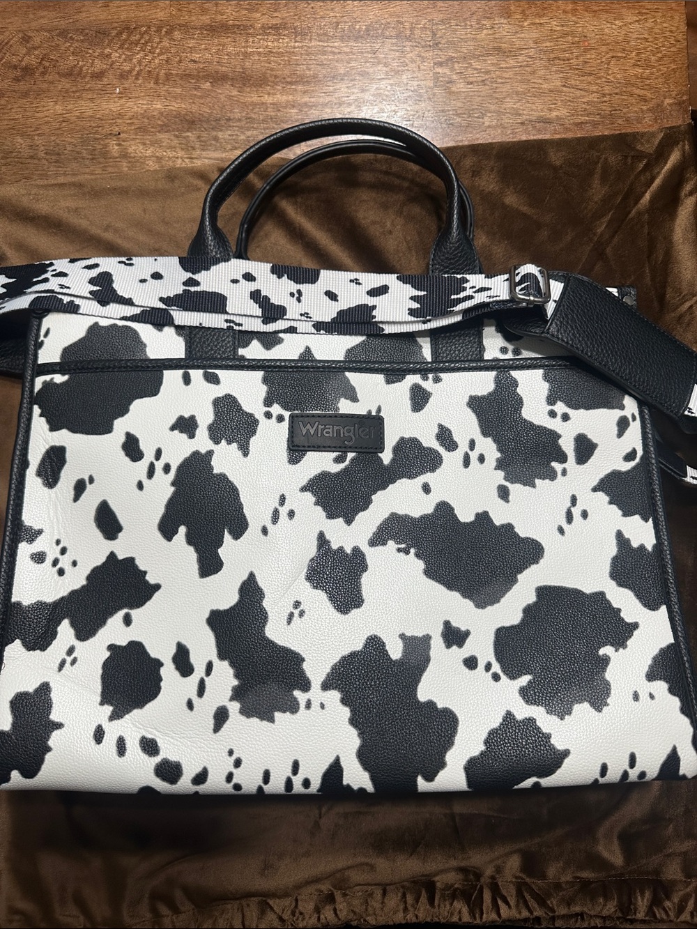 Wrangler Black & White Cow-Print Laptop Briefcase